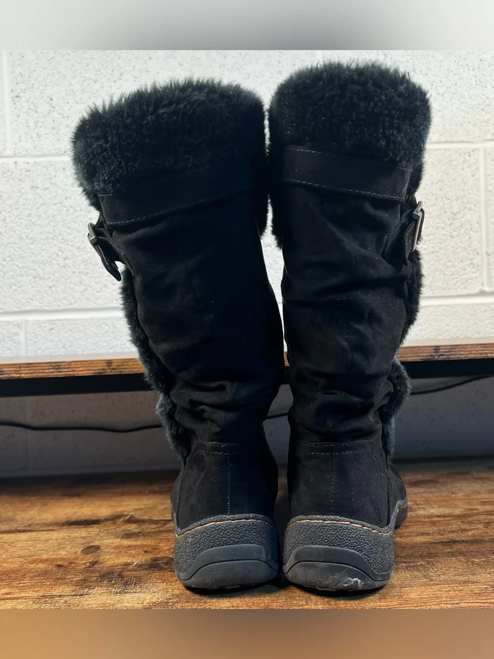 Faux Leather Boots Faux Fur Black Tall Zip Winter Casual Wear Ever Barbara 8